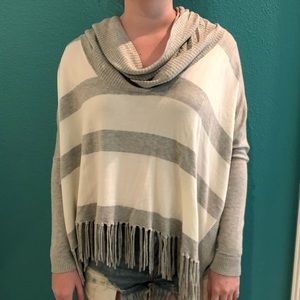 Grey/white Central Park West poncho sweater